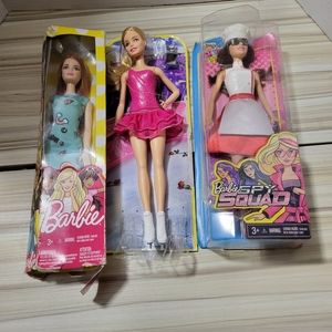 Lot Of 3 Barbies: Spy Squad, Career Skate, Red Head Barbie New Distressed Boxes